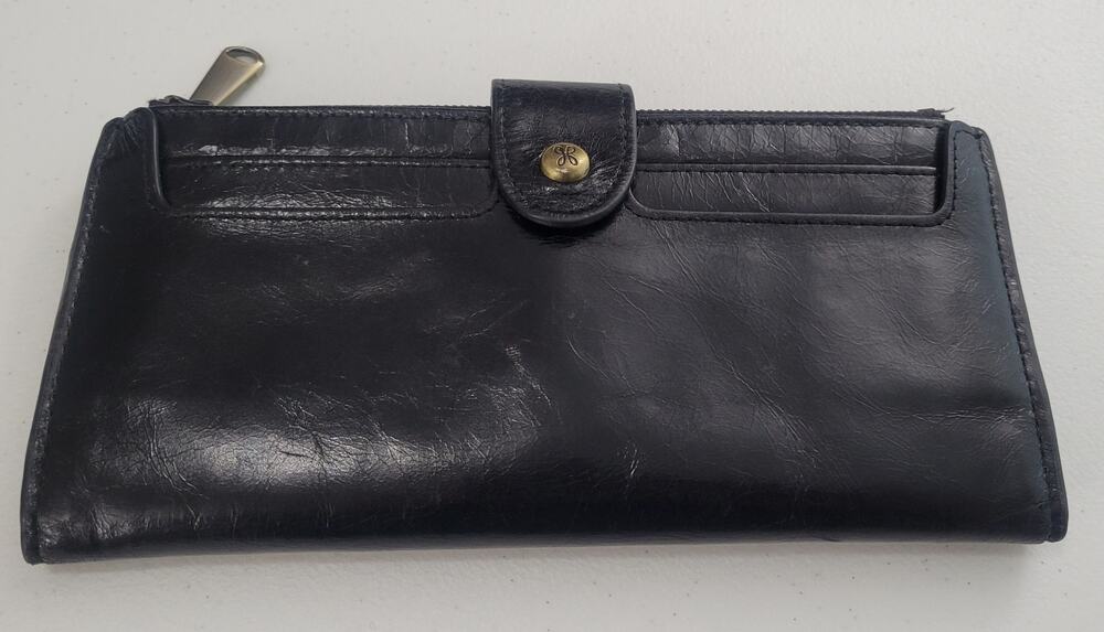 HOBO Black Leather Checkbook Wallet Organizer Clutch Snap Zip Long Bifold